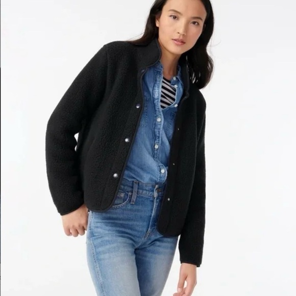 J.Crew Polartec Sherpa Fleece Jacket black size Small excellent condition - Picture 1 of 6